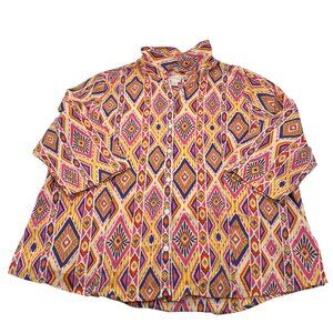 Chicos Geometric Print Button-Up Shirt Multicolor‎ Size 3